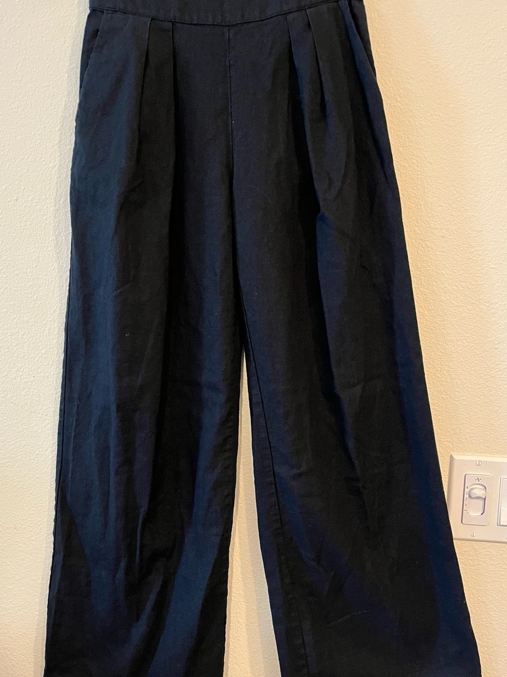 Abercrombie & Fitch Black Pleated Wide-Leg linen Pants